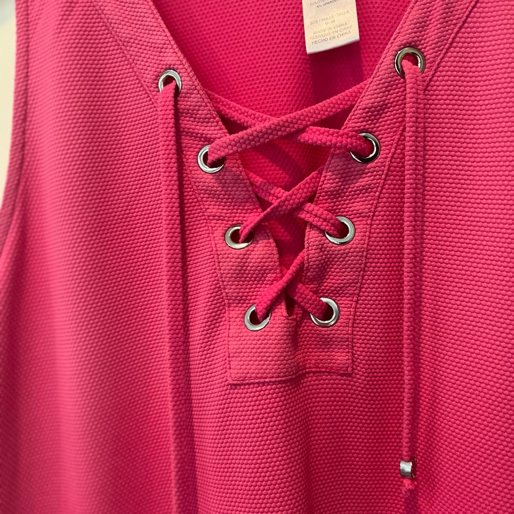 Tommy Bahama Hot Pink Lace-Up Sleeveless Midi Dress Medium Ombré/Faded Front - Picture 5 of 8